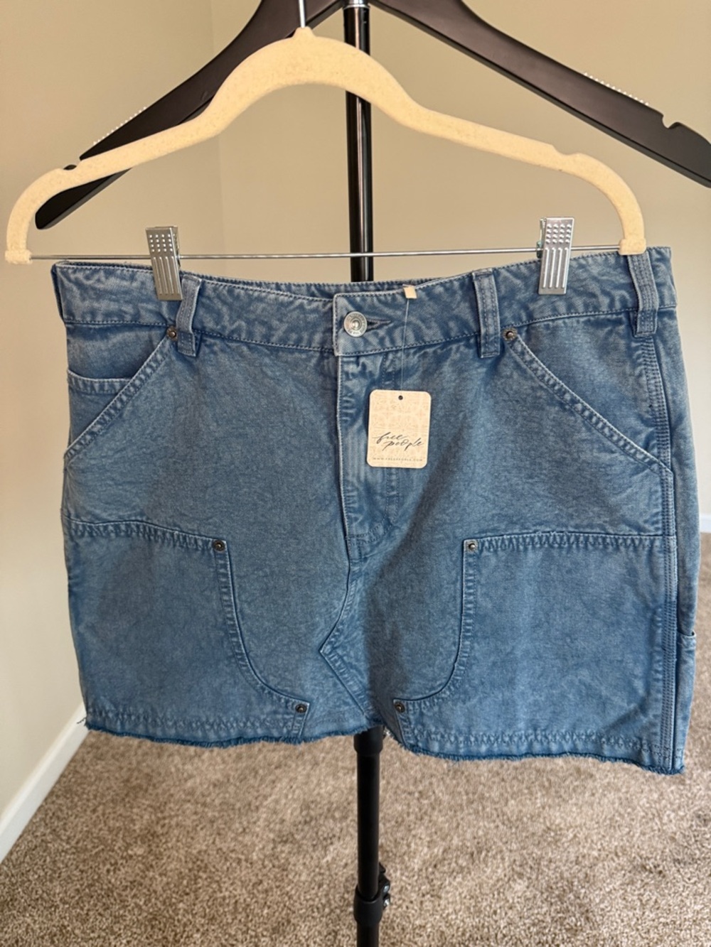Free People Mid-Blue Denim Utility Skirt